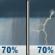 Monday: A chance of rain showers before 2pm, then a chance of showers and thunderstorms. Mostly cloudy, with a high near 76. East wind around 6 mph. Chance of precipitation is 70%. Monday: Chance Rain Showers