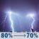 Saturday Night: Showers and thunderstorms. Mostly cloudy, with a low around 68. Southwest wind 5 to 8 mph. Chance of precipitation is 80%. Saturday Night: Showers And Thunderstorms