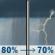 Tuesday: Rain showers and patchy fog before 2pm, then showers and thunderstorms likely. Mostly cloudy, with a high near 74. Northeast wind around 10 mph. Chance of precipitation is 80%. New rainfall amounts between a quarter and half of an inch possible. Tuesday: Rain Showers